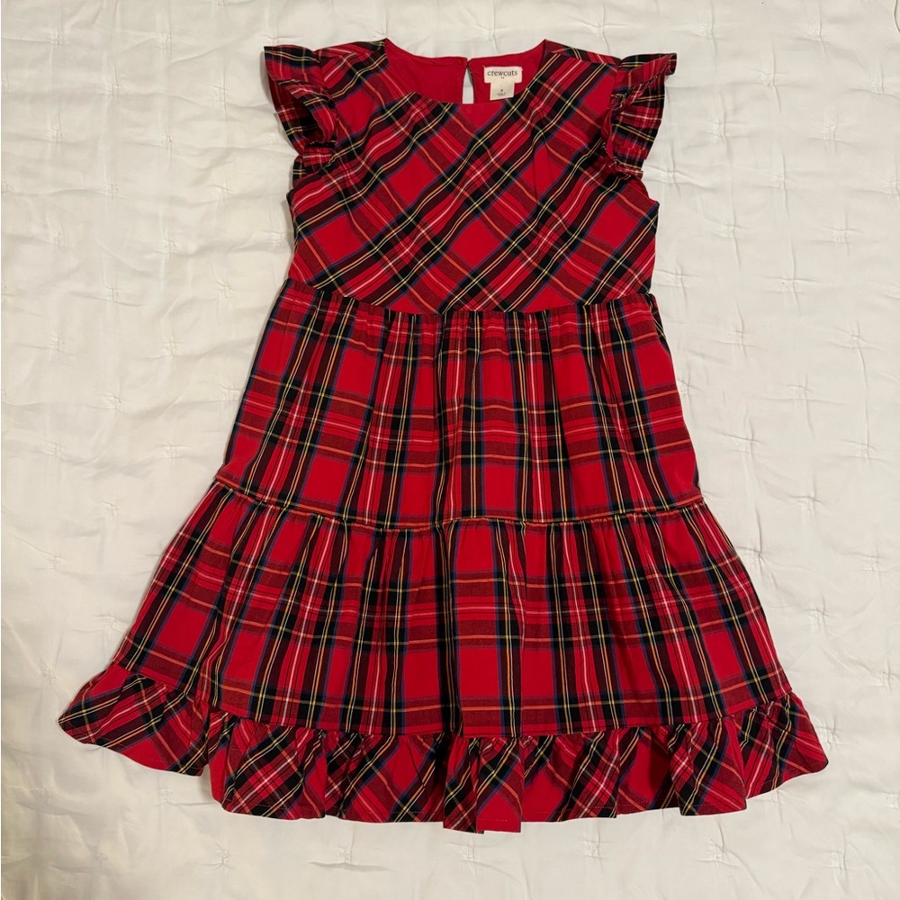 Crewcuts Girls' tartan ruffle tiered holiday dress. Plaid, Size 6